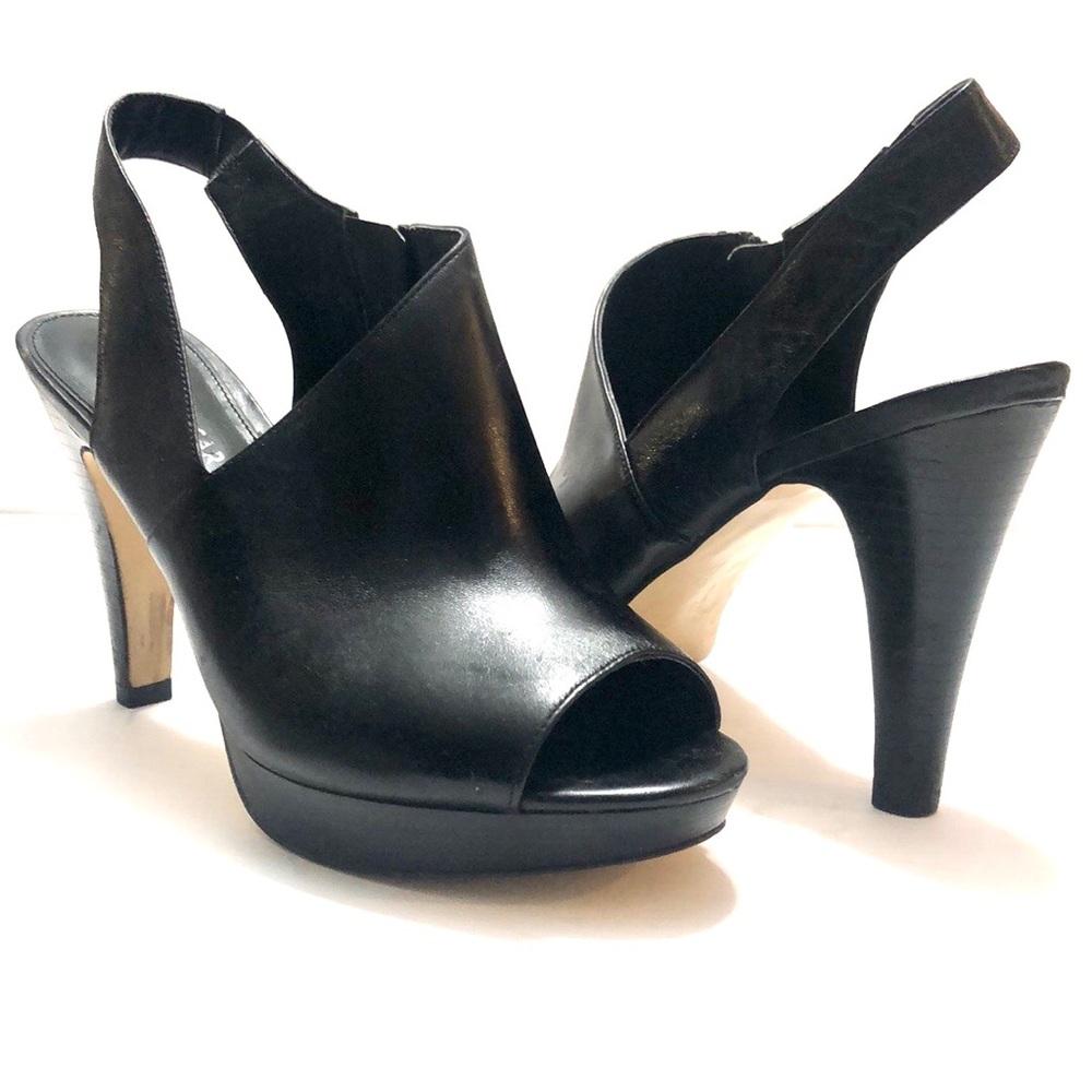 Franco Sarto Black Sling Back Peep Toe Platform Heels size 8M